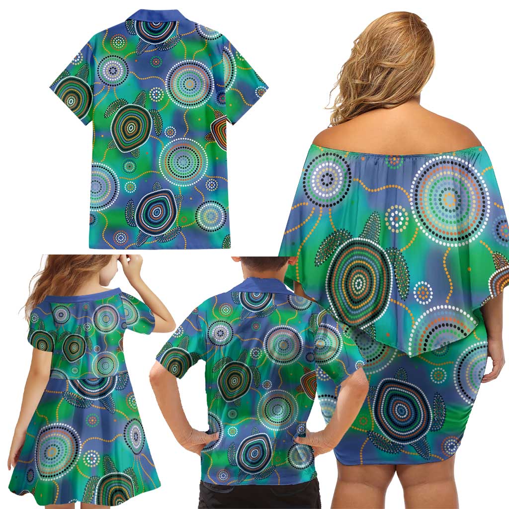 NAIDOC 50 Years of Deadly Family Matching Off Shoulder Short Dress and Hawaiian Shirt Sea Turtle Aboriginal Dot Art