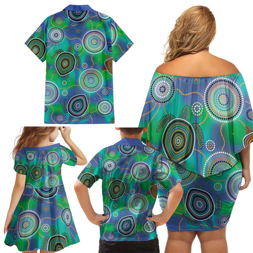 NAIDOC 50 Years of Deadly Family Matching Off Shoulder Short Dress and Hawaiian Shirt Sea Turtle Aboriginal Dot Art