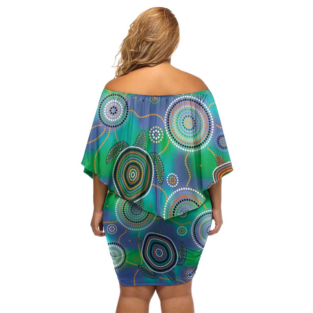 NAIDOC 50 Years of Deadly Family Matching Off Shoulder Short Dress and Hawaiian Shirt Sea Turtle Aboriginal Dot Art