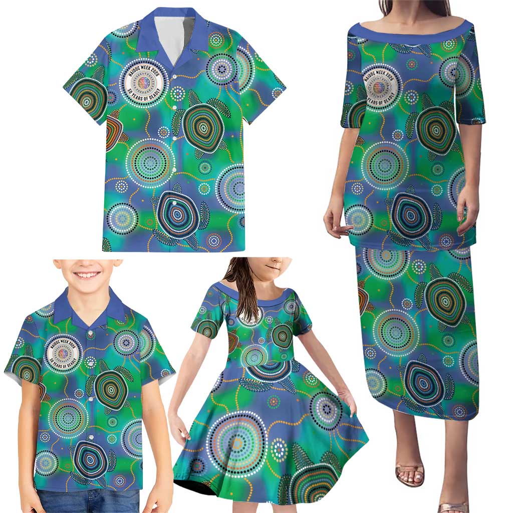 NAIDOC 50 Years of Deadly Family Matching Puletasi and Hawaiian Shirt Sea Turtle Aboriginal Dot Art