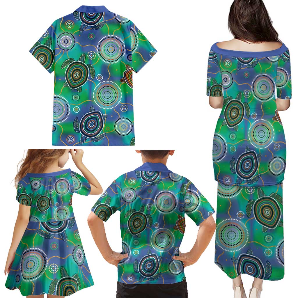 NAIDOC 50 Years of Deadly Family Matching Puletasi and Hawaiian Shirt Sea Turtle Aboriginal Dot Art