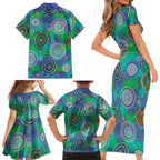 NAIDOC 50 Years of Deadly Family Matching Short Sleeve Bodycon Dress and Hawaiian Shirt Sea Turtle Aboriginal Dot Art
