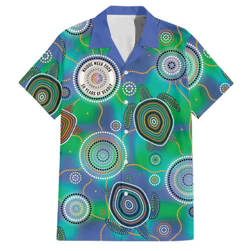 NAIDOC 50 Years of Deadly Family Matching Short Sleeve Bodycon Dress and Hawaiian Shirt Sea Turtle Aboriginal Dot Art