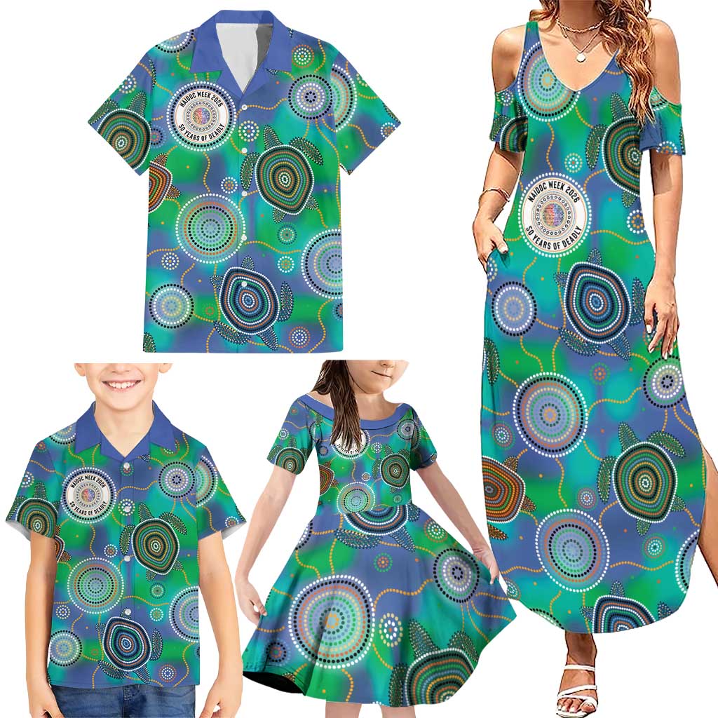 NAIDOC 50 Years of Deadly Family Matching Summer Maxi Dress and Hawaiian Shirt Sea Turtle Aboriginal Dot Art