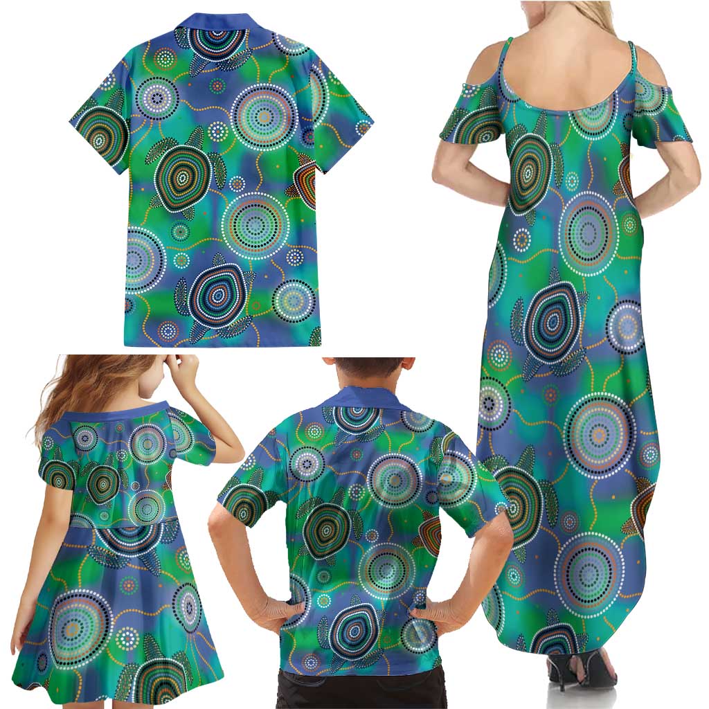 NAIDOC 50 Years of Deadly Family Matching Summer Maxi Dress and Hawaiian Shirt Sea Turtle Aboriginal Dot Art