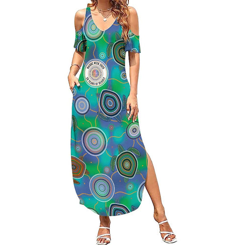 NAIDOC 50 Years of Deadly Family Matching Summer Maxi Dress and Hawaiian Shirt Sea Turtle Aboriginal Dot Art