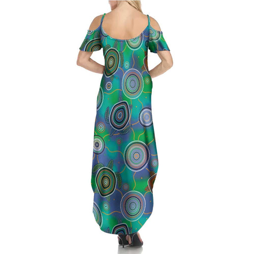 NAIDOC 50 Years of Deadly Family Matching Summer Maxi Dress and Hawaiian Shirt Sea Turtle Aboriginal Dot Art