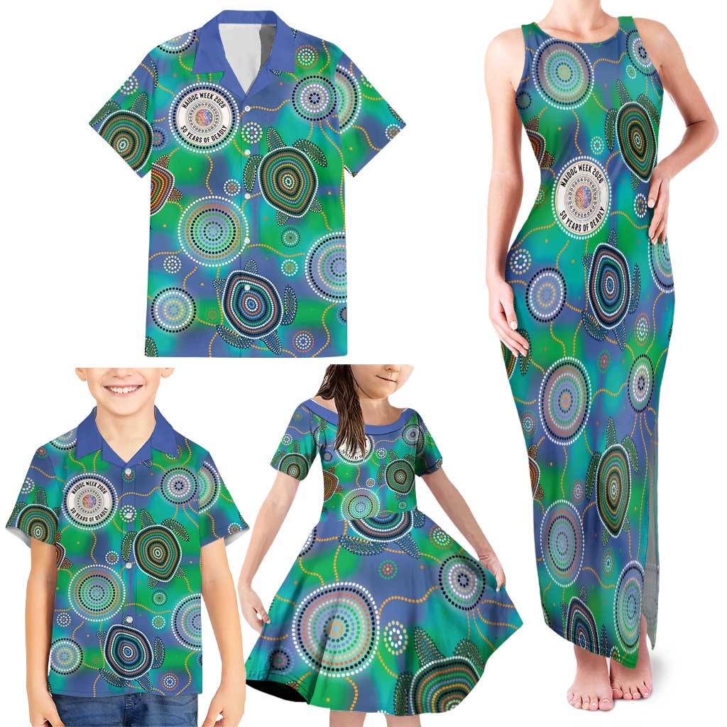 NAIDOC 50 Years of Deadly Family Matching Tank Maxi Dress and Hawaiian Shirt Sea Turtle Aboriginal Dot Art