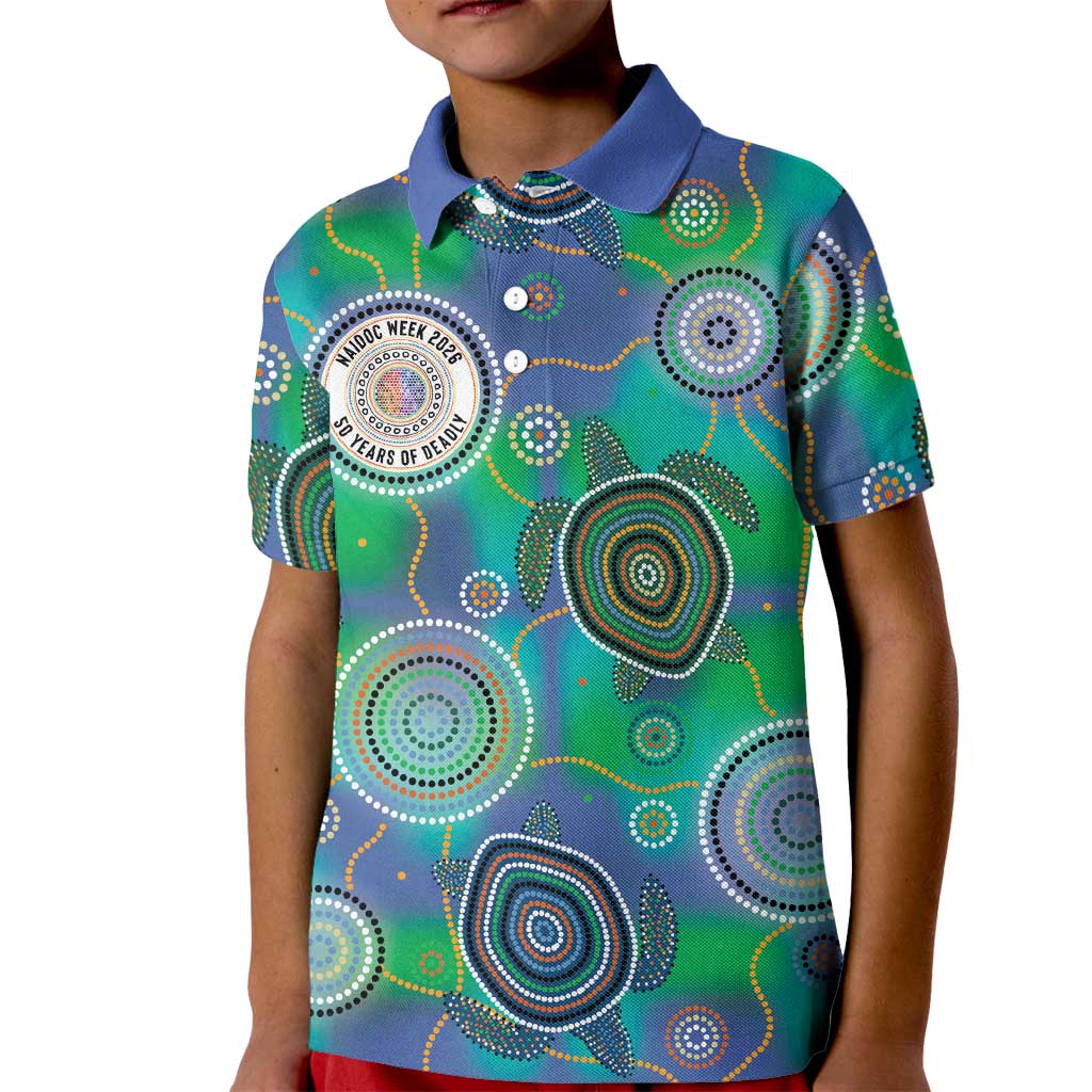 NAIDOC 50 Years of Deadly Kid Polo Shirt Sea Turtle Aboriginal Dot Art