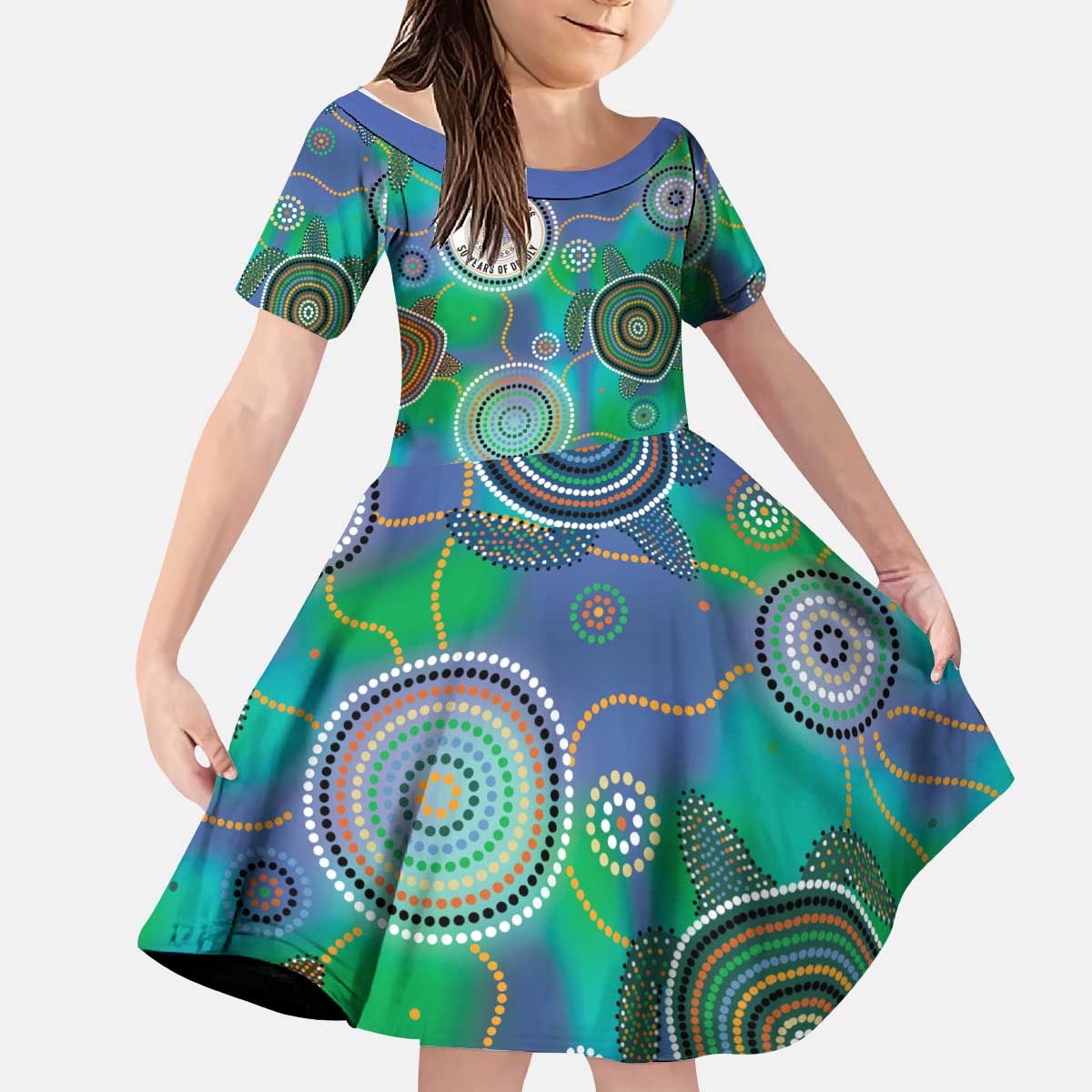 NAIDOC 50 Years of Deadly Kid Short Sleeve Dress Sea Turtle Aboriginal Dot Art