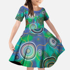 NAIDOC 50 Years of Deadly Kid Short Sleeve Dress Sea Turtle Aboriginal Dot Art