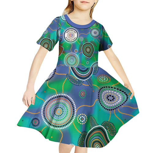 NAIDOC 50 Years of Deadly Kid Short Sleeve Dress Sea Turtle Aboriginal Dot Art