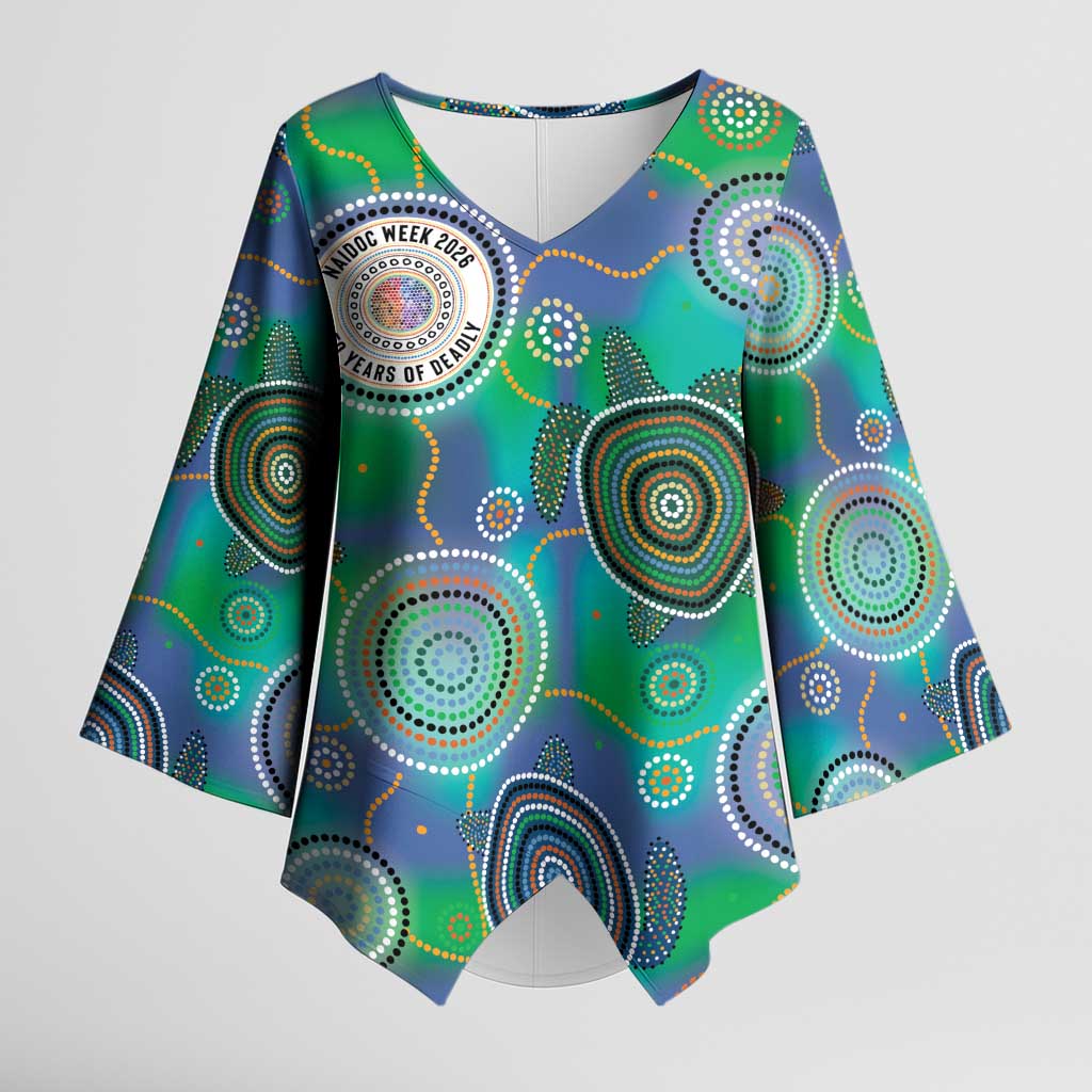 NAIDOC 50 Years of Deadly Kimono Sleeve Blouse Sea Turtle Aboriginal Dot Art