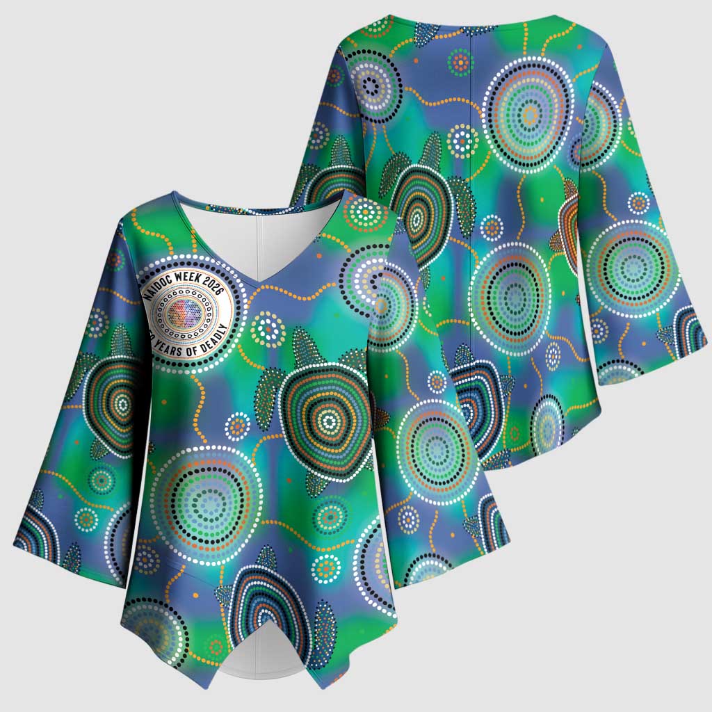 NAIDOC 50 Years of Deadly Kimono Sleeve Blouse Sea Turtle Aboriginal Dot Art