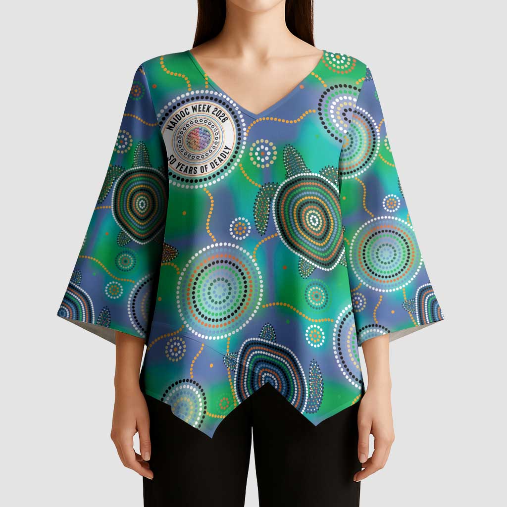 NAIDOC 50 Years of Deadly Kimono Sleeve Blouse Sea Turtle Aboriginal Dot Art