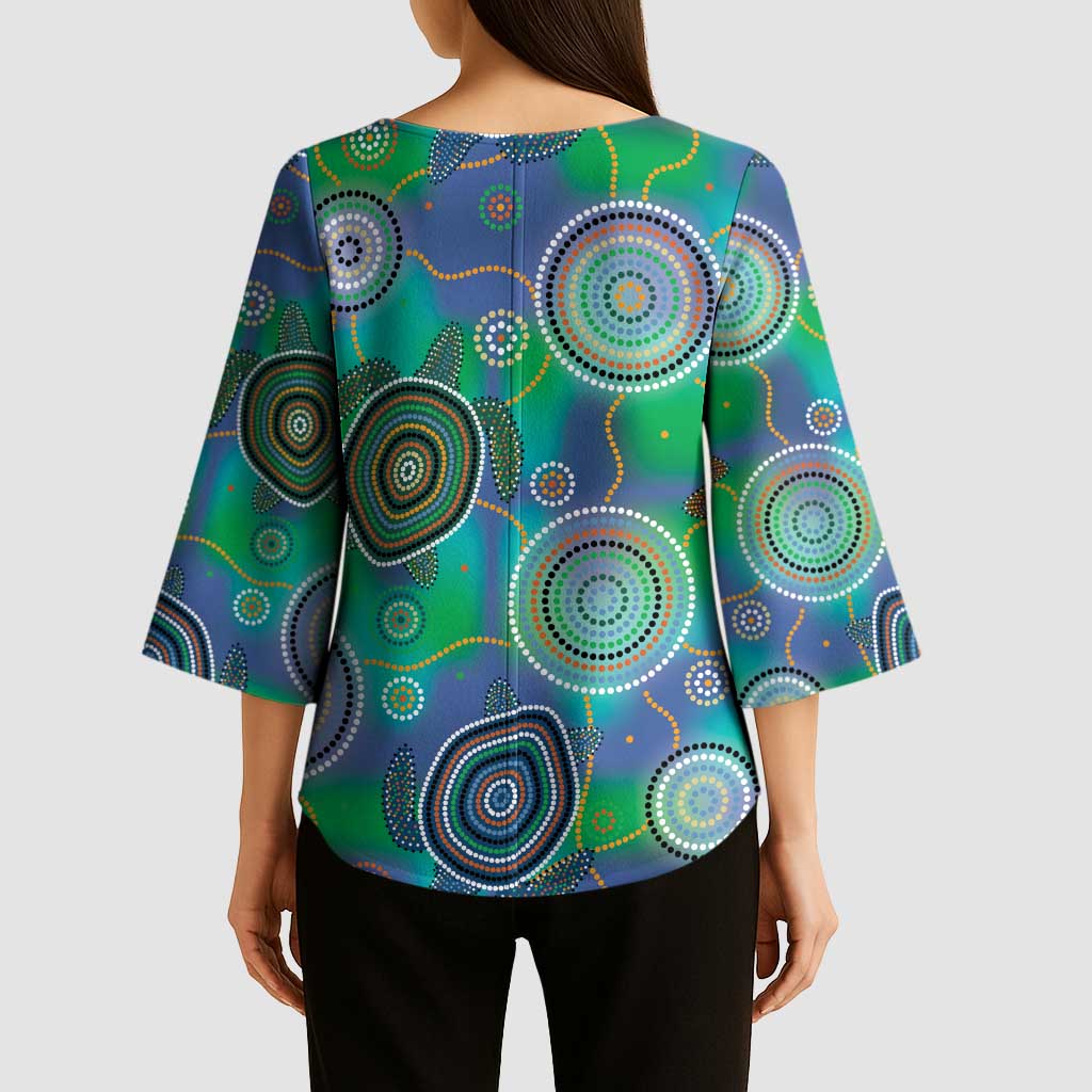 NAIDOC 50 Years of Deadly Kimono Sleeve Blouse Sea Turtle Aboriginal Dot Art