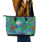 NAIDOC 50 Years of Deadly Leather Tote Bag Sea Turtle Aboriginal Dot Art