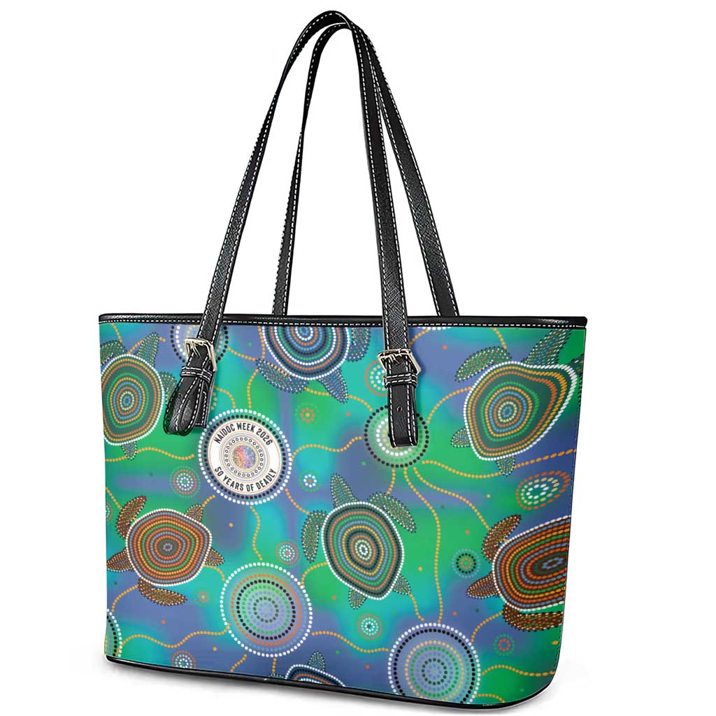 NAIDOC 50 Years of Deadly Leather Tote Bag Sea Turtle Aboriginal Dot Art