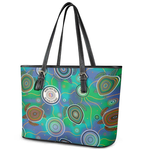 NAIDOC 50 Years of Deadly Leather Tote Bag Sea Turtle Aboriginal Dot Art