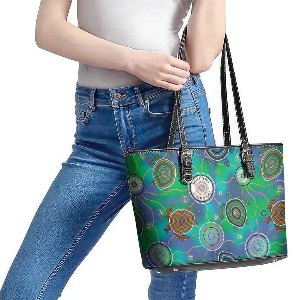 NAIDOC 50 Years of Deadly Leather Tote Bag Sea Turtle Aboriginal Dot Art