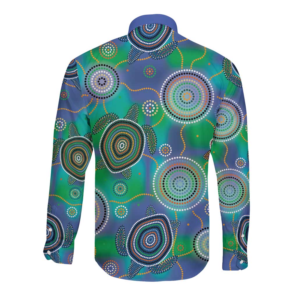 NAIDOC 50 Years of Deadly Long Sleeve Button Shirt Sea Turtle Aboriginal Dot Art