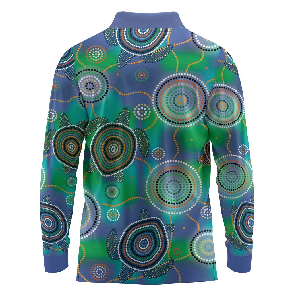 NAIDOC 50 Years of Deadly Long Sleeve Polo Shirt Sea Turtle Aboriginal Dot Art