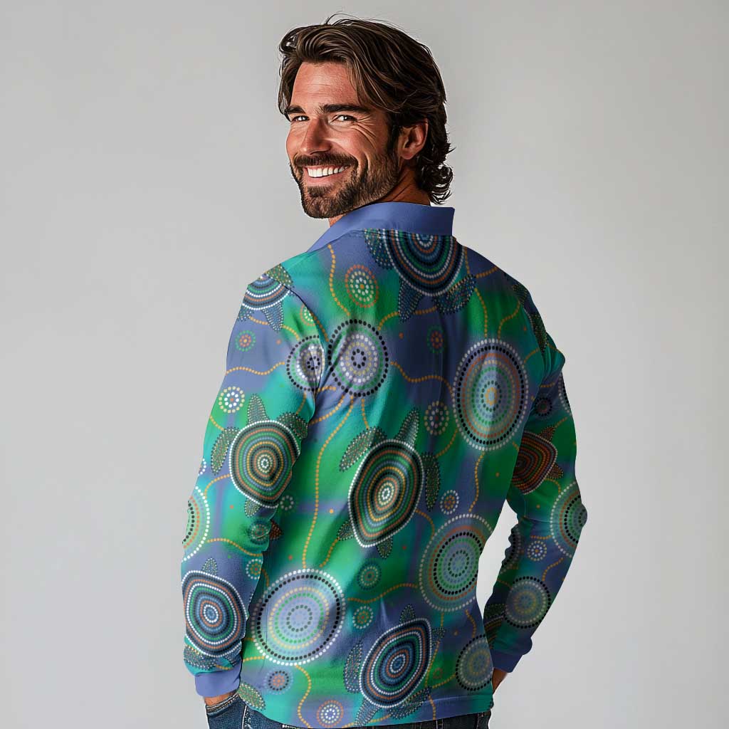 NAIDOC 50 Years of Deadly Long Sleeve Polo Shirt Sea Turtle Aboriginal Dot Art