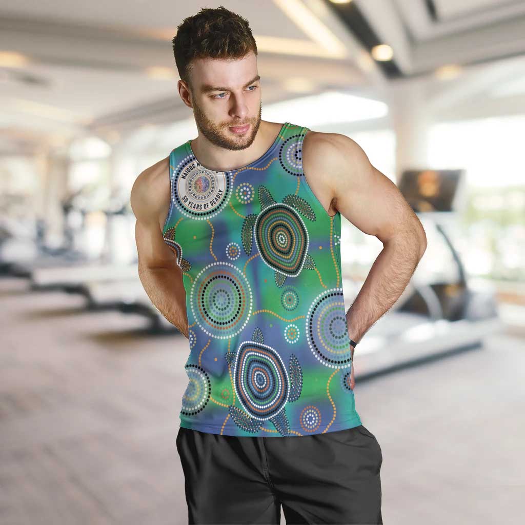 NAIDOC 50 Years of Deadly Men Tank Top Sea Turtle Aboriginal Dot Art