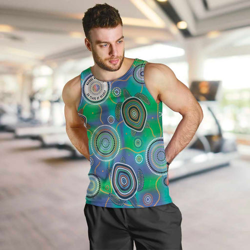 NAIDOC 50 Years of Deadly Men Tank Top Sea Turtle Aboriginal Dot Art