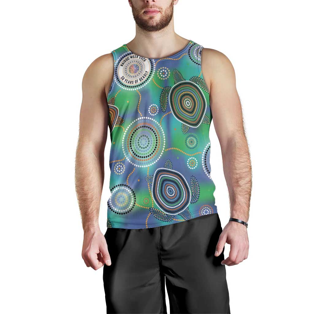 NAIDOC 50 Years of Deadly Men Tank Top Sea Turtle Aboriginal Dot Art