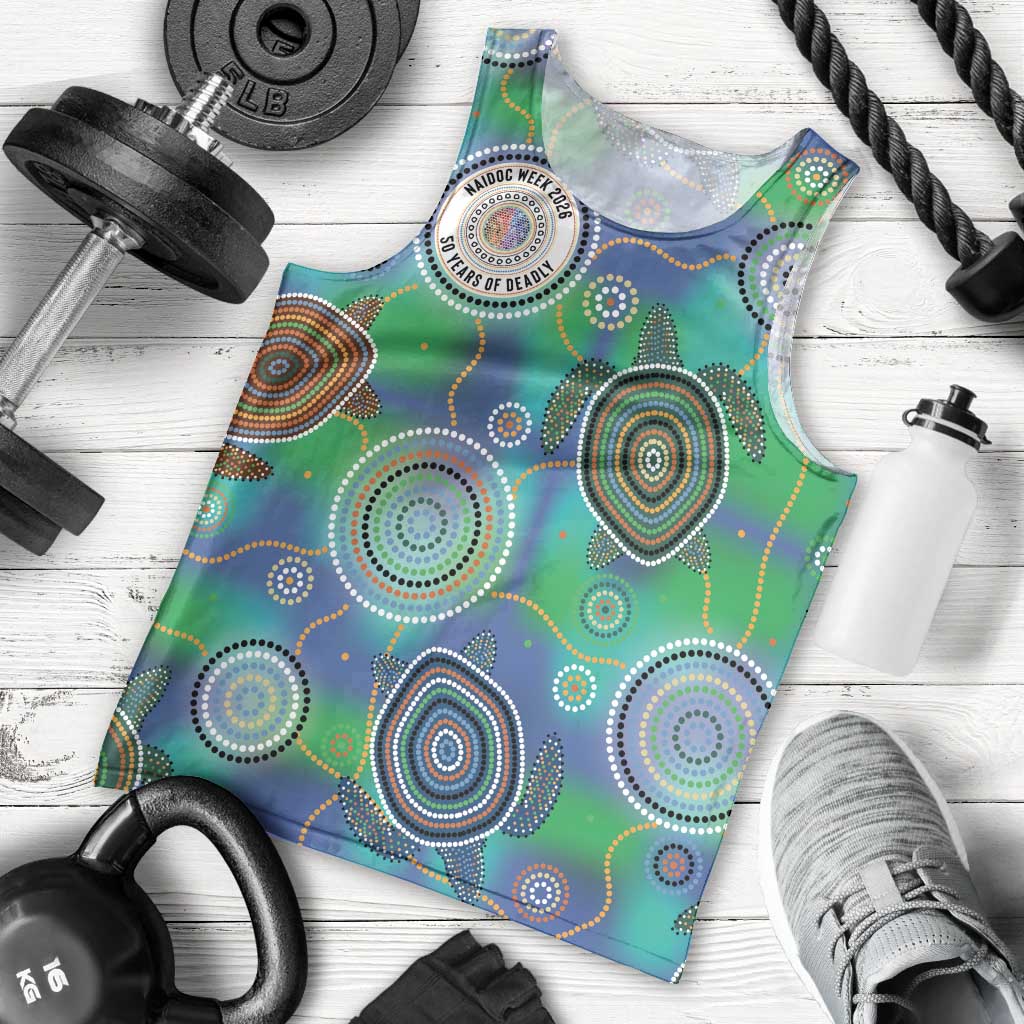 NAIDOC 50 Years of Deadly Men Tank Top Sea Turtle Aboriginal Dot Art