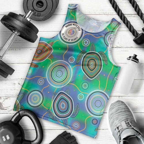 NAIDOC 50 Years of Deadly Men Tank Top Sea Turtle Aboriginal Dot Art