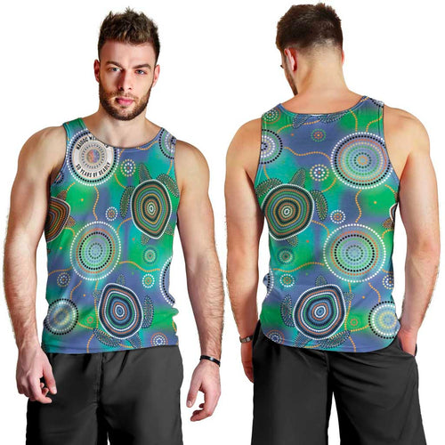 NAIDOC 50 Years of Deadly Men Tank Top Sea Turtle Aboriginal Dot Art