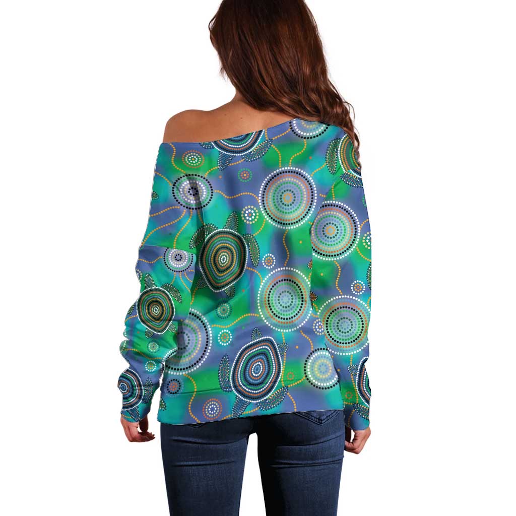 NAIDOC 50 Years of Deadly Off Shoulder Sweater Sea Turtle Aboriginal Dot Art