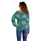 NAIDOC 50 Years of Deadly Off Shoulder Sweater Sea Turtle Aboriginal Dot Art