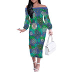 NAIDOC 50 Years of Deadly Off The Shoulder Long Sleeve Dress Sea Turtle Aboriginal Dot Art