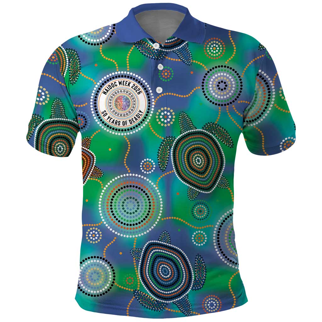 NAIDOC 50 Years of Deadly Polo Shirt Sea Turtle Aboriginal Dot Art
