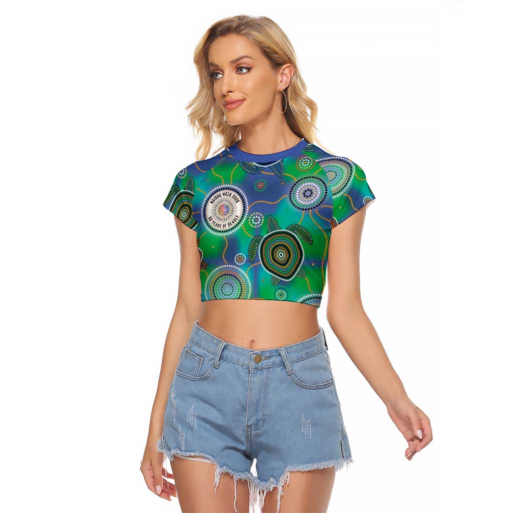 NAIDOC 50 Years of Deadly Raglan Cropped T Shirt Sea Turtle Aboriginal Dot Art