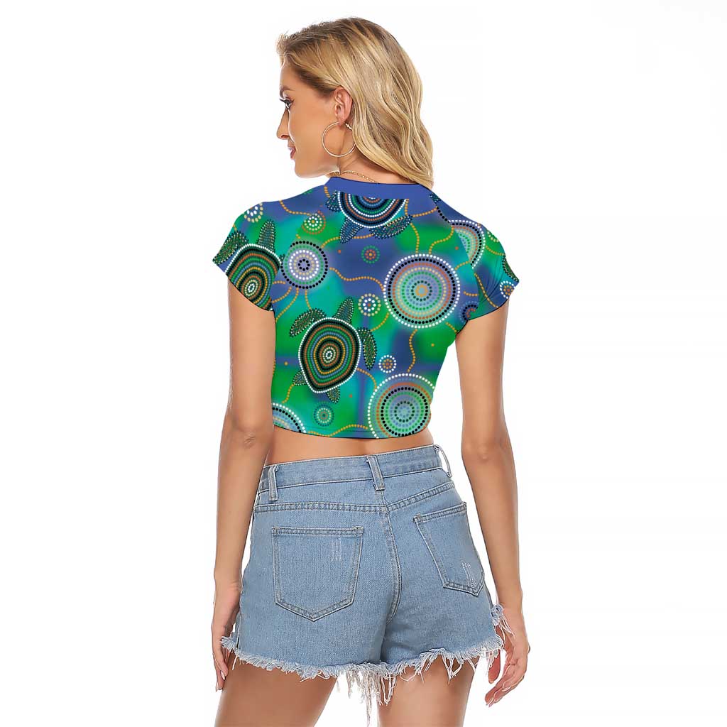 NAIDOC 50 Years of Deadly Raglan Cropped T Shirt Sea Turtle Aboriginal Dot Art