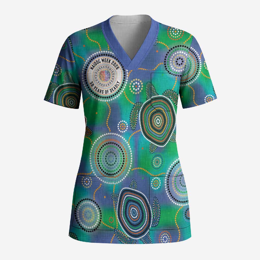 NAIDOC 50 Years of Deadly Scrub Top Sea Turtle Aboriginal Dot Art