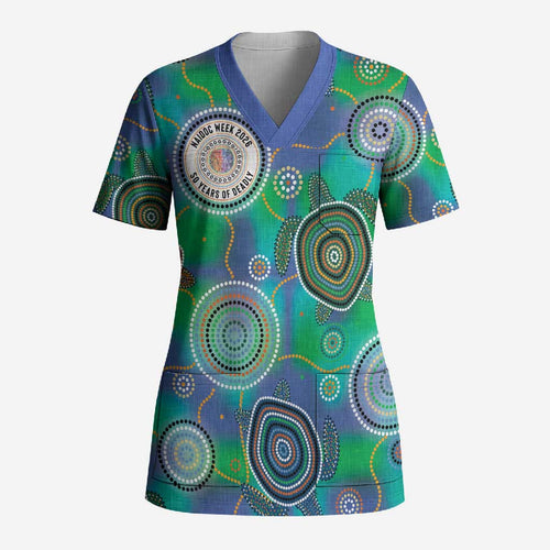 NAIDOC 50 Years of Deadly Scrub Top Sea Turtle Aboriginal Dot Art