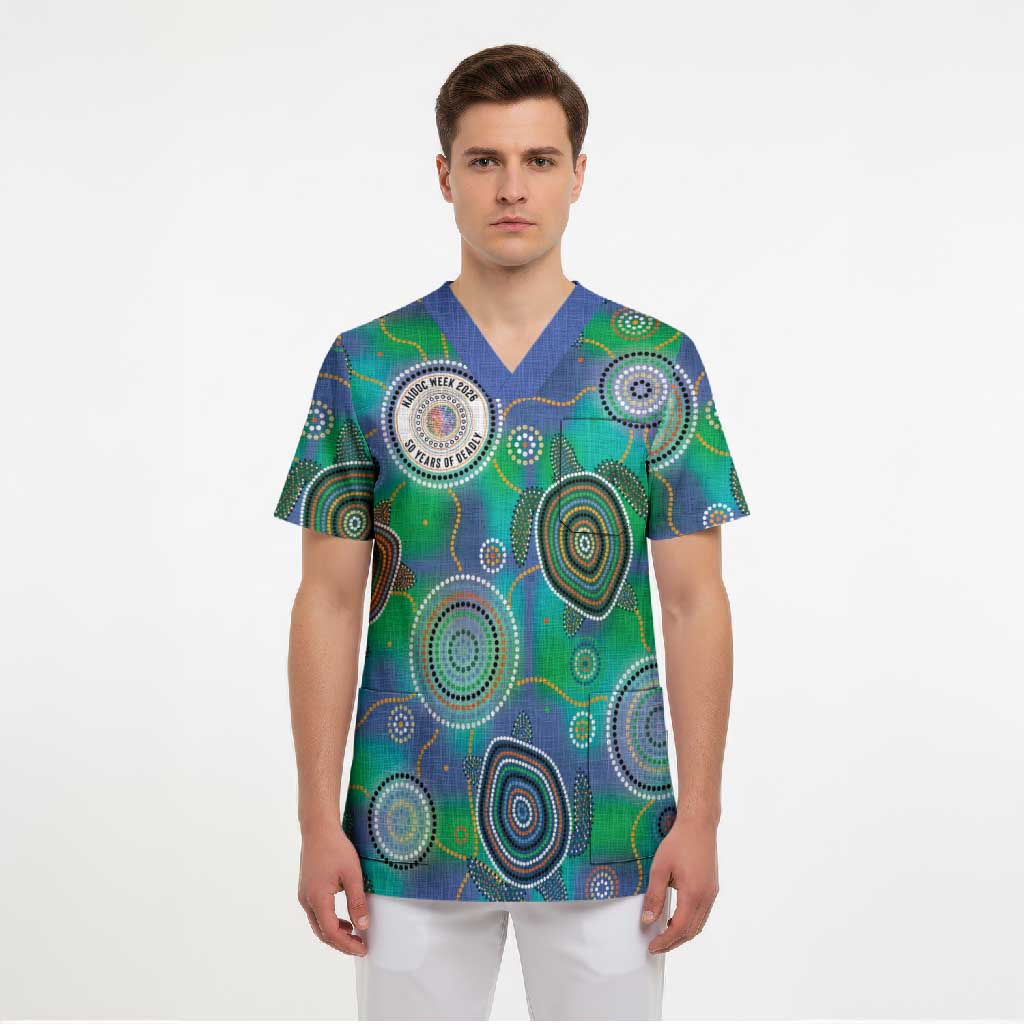 NAIDOC 50 Years of Deadly Scrub Top Sea Turtle Aboriginal Dot Art