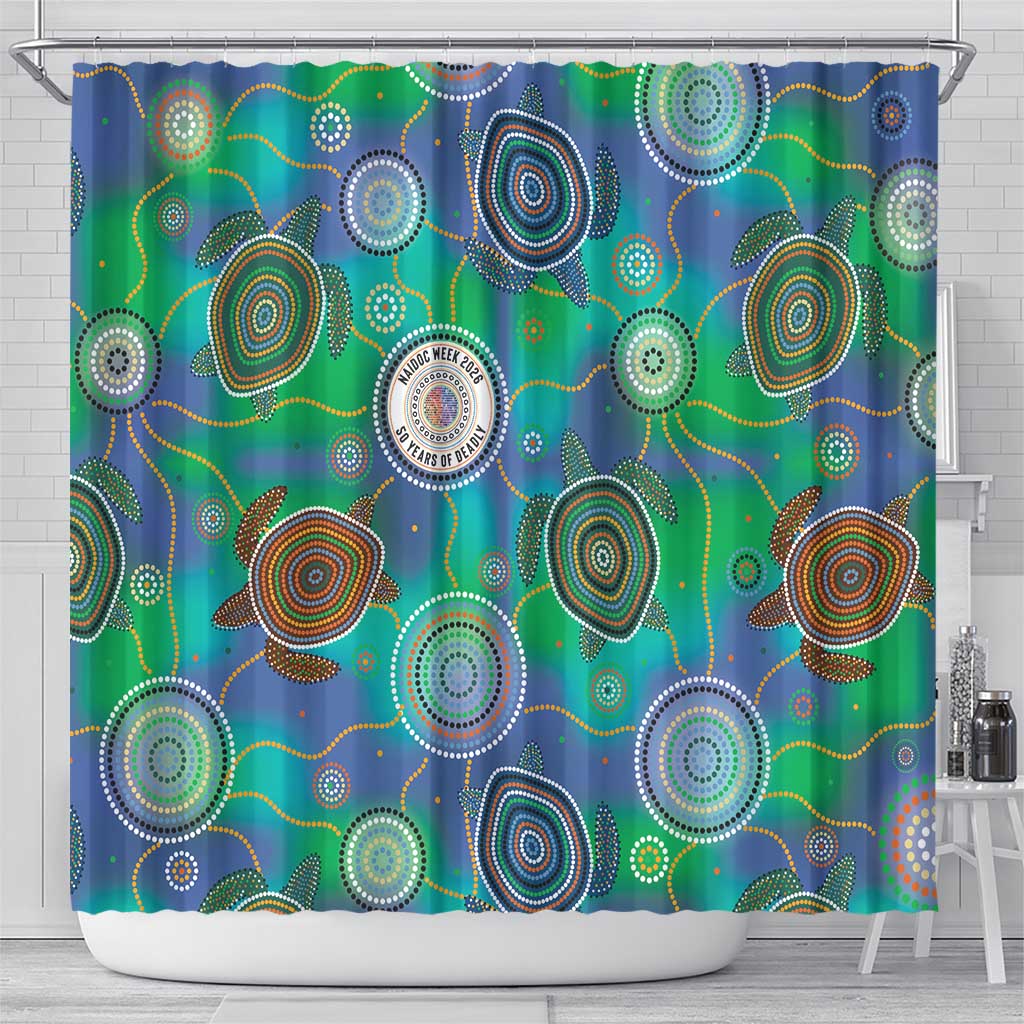 NAIDOC 50 Years of Deadly Shower Curtain Sea Turtle Aboriginal Dot Art