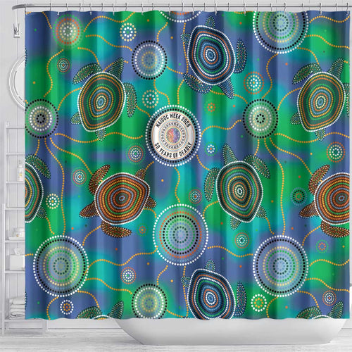 NAIDOC 50 Years of Deadly Shower Curtain Sea Turtle Aboriginal Dot Art