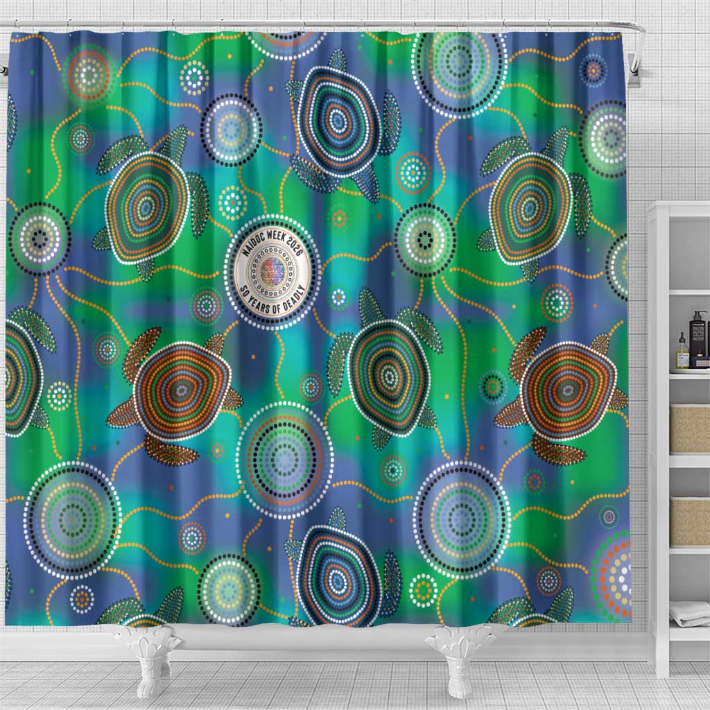 NAIDOC 50 Years of Deadly Shower Curtain Sea Turtle Aboriginal Dot Art