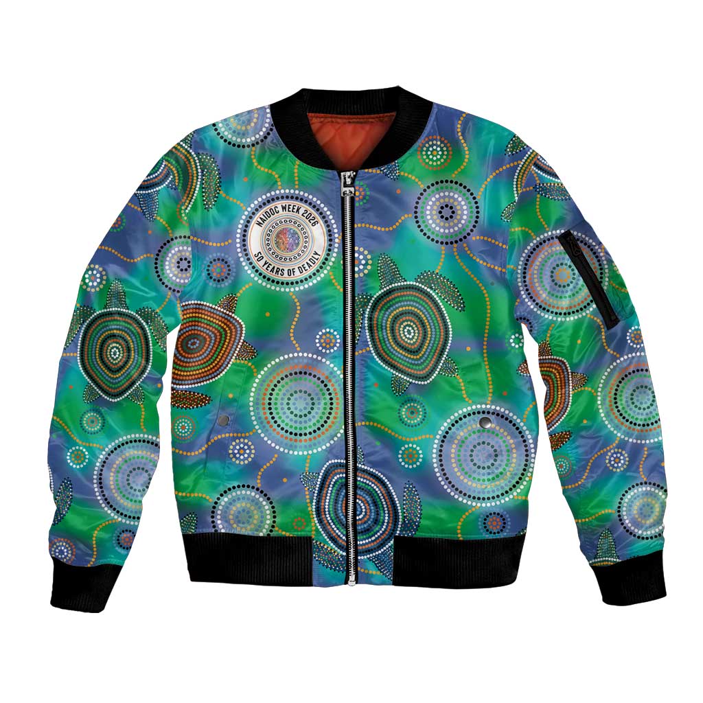 NAIDOC 50 Years of Deadly Sleeve Zip Bomber Jacket Sea Turtle Aboriginal Dot Art