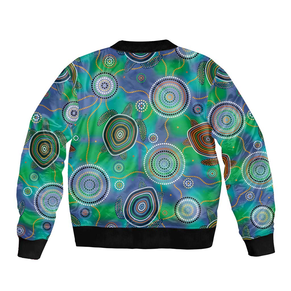 NAIDOC 50 Years of Deadly Sleeve Zip Bomber Jacket Sea Turtle Aboriginal Dot Art