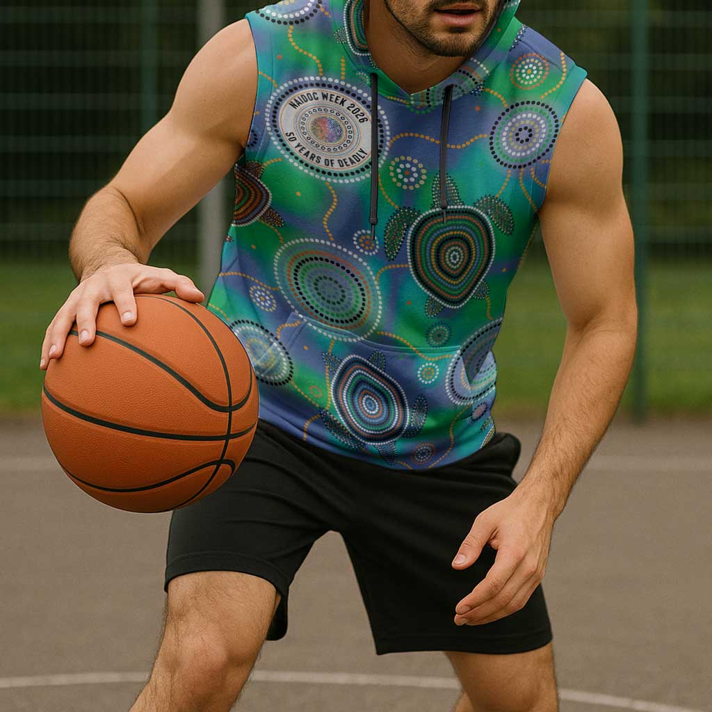 NAIDOC 50 Years of Deadly Sleeveless Hoodie Sea Turtle Aboriginal Dot Art