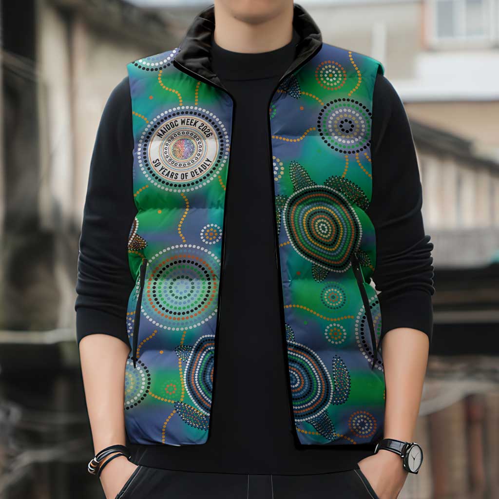 NAIDOC 50 Years of Deadly Sleeveless Puffer Jacket Sea Turtle Aboriginal Dot Art