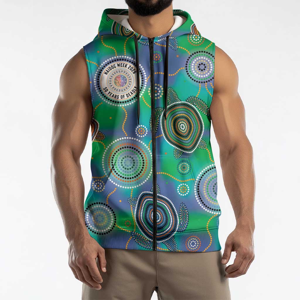 NAIDOC 50 Years of Deadly Sleeveless Zip Hoodie Sea Turtle Aboriginal Dot Art
